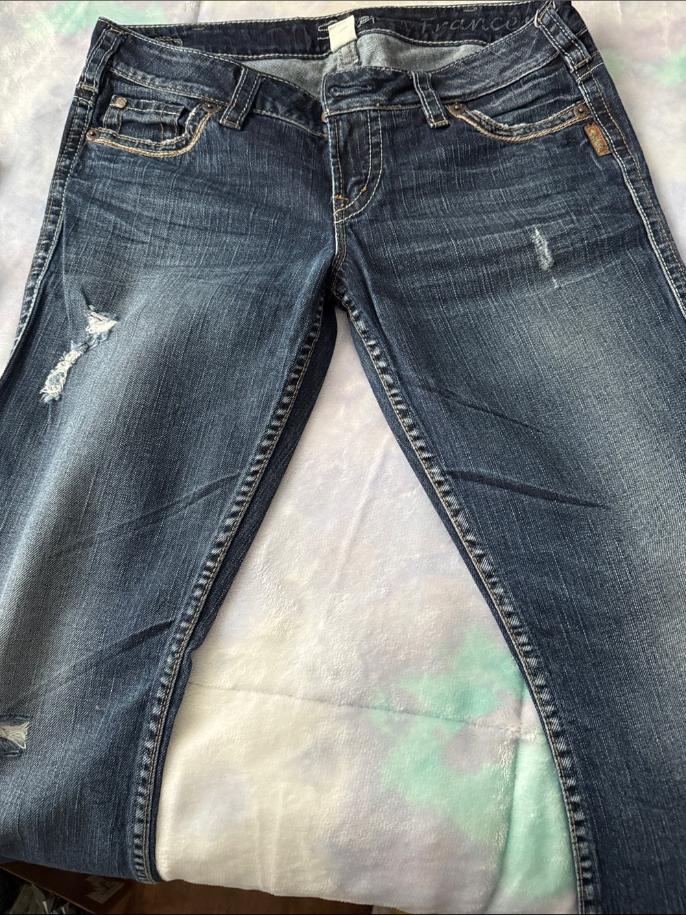 Women’s Distressed Dark Blue Denim Jeans